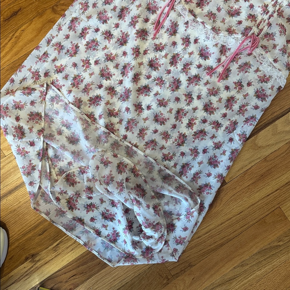 For Love And Lemons Etienne Cream and Pink Floral Midi Skirt - Picture 13 of 15